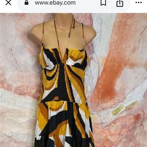 Anthropologie Yellow and Black Patterned Maxi Dress
